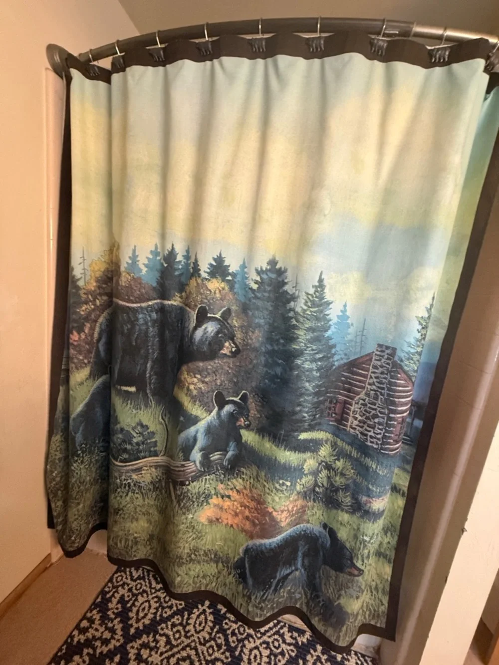 Avanti Black Bear Lodge Fabric Shower Curtain